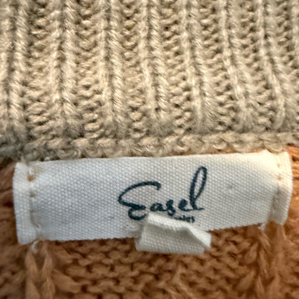 Easel M Cable Knit Color Block Sweater Neutral Green Brown - Picture 3 of 3